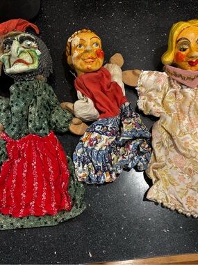 7 Handmade OLD unique Puppet Set wood& Fabric Characters - Largely may be German